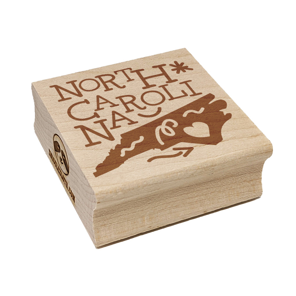 North Carolina State with Text Swirls Square Rubber Stamp for Stamping Crafting