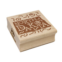 North Dakota State with Text Swirls Square Rubber Stamp for Stamping Crafting