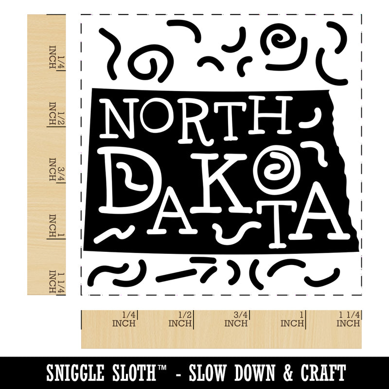 North Dakota State with Text Swirls Square Rubber Stamp for Stamping Crafting