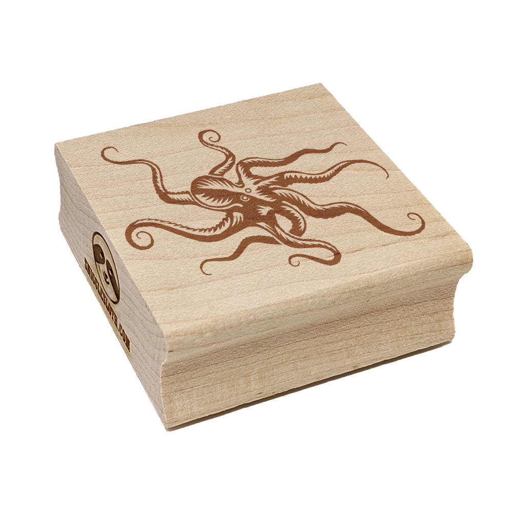 Octopus Old Timey Sketch Square Rubber Stamp for Stamping Crafting