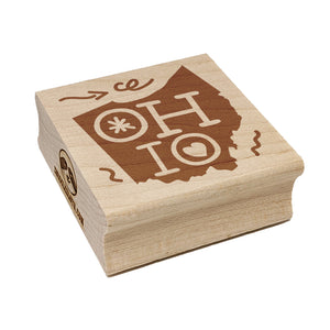 Ohio State with Text Swirls Square Rubber Stamp for Stamping Crafting