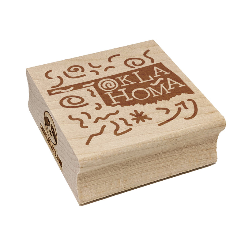 Oklahoma State with Text Swirls Square Rubber Stamp for Stamping Crafting