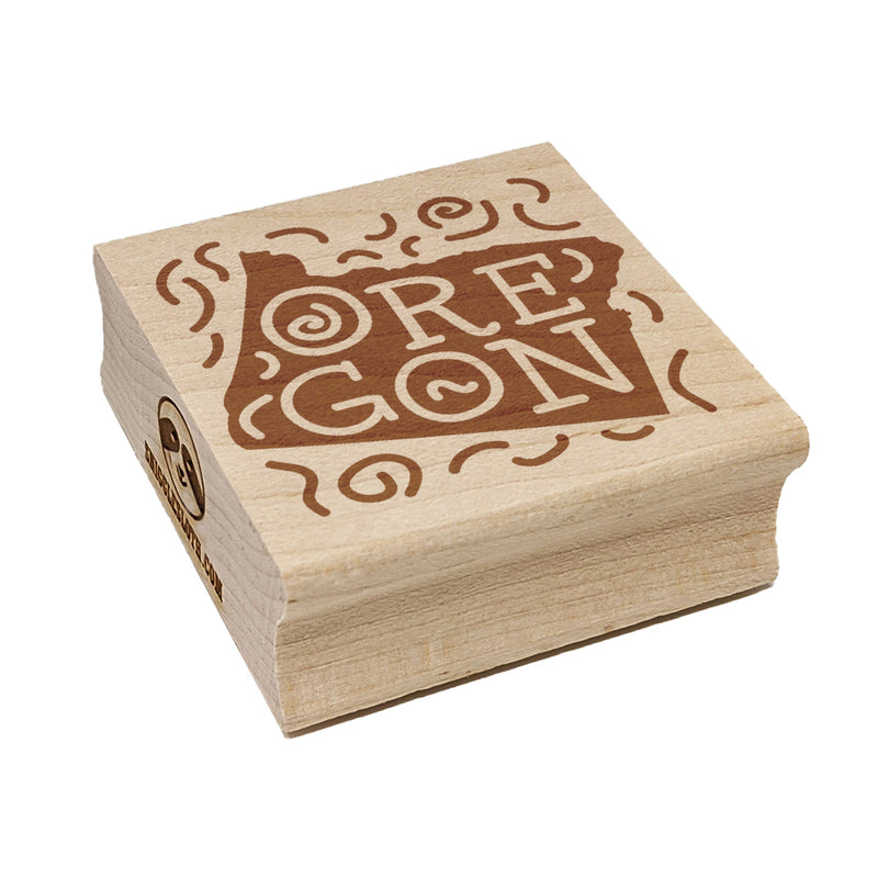 Oregon State with Text Swirls Square Rubber Stamp for Stamping Crafting