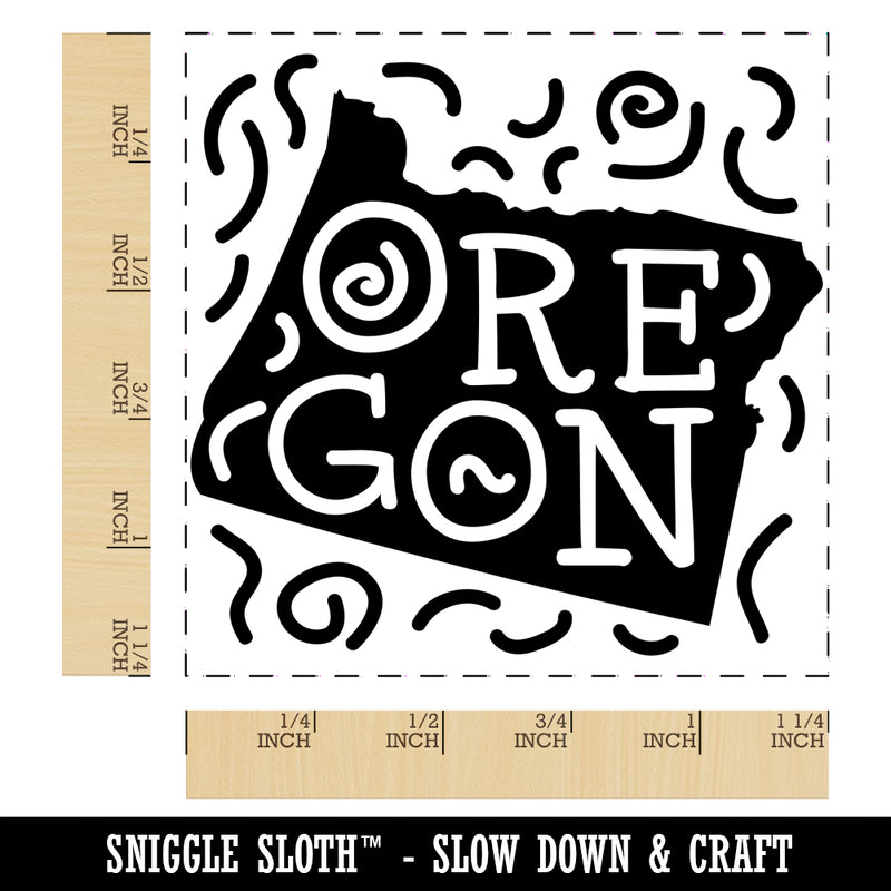 Oregon State with Text Swirls Square Rubber Stamp for Stamping Crafting