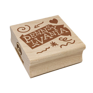 Pennsylvania State with Text Swirls Square Rubber Stamp for Stamping Crafting