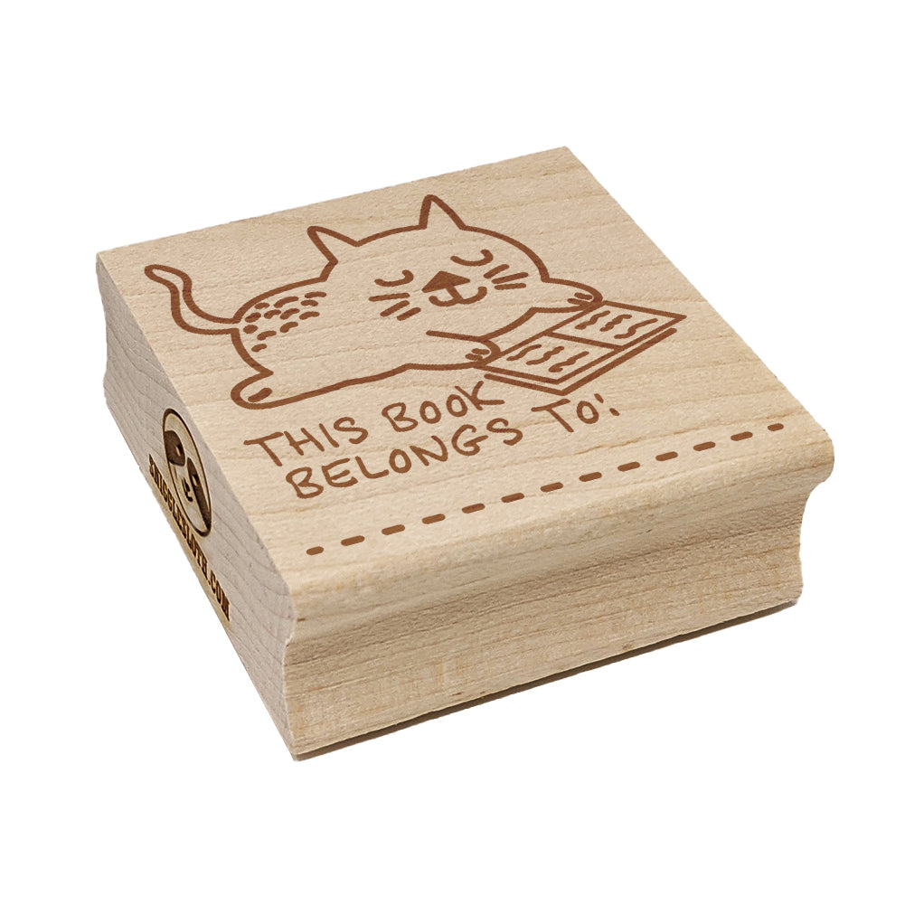 Reading Cat This Book Belongs To Square Rubber Stamp for Stamping Crafting