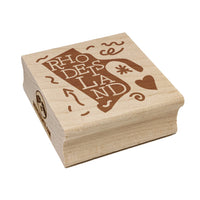 Rhode Island with Text Swirls Square Rubber Stamp for Stamping Crafting