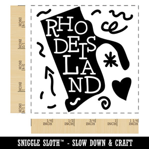 Rhode Island with Text Swirls Square Rubber Stamp for Stamping Crafting