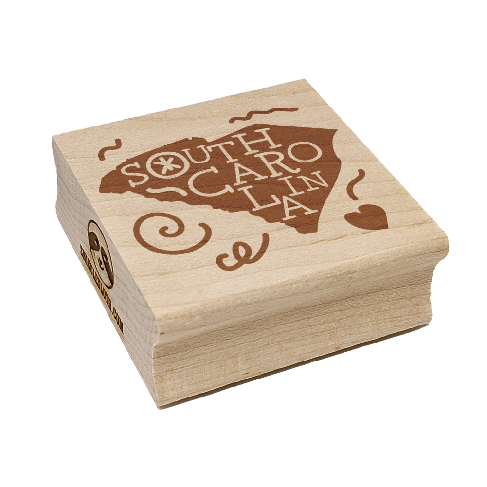 South Carolina State with Text Swirls Square Rubber Stamp for Stamping Crafting