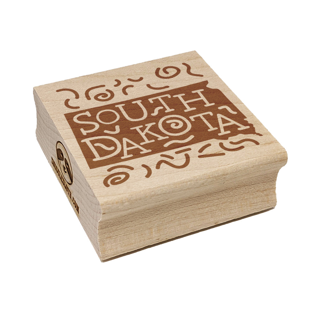 South Dakota State with Text Swirls Square Rubber Stamp for Stamping Crafting