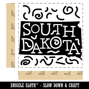 South Dakota State with Text Swirls Square Rubber Stamp for Stamping Crafting