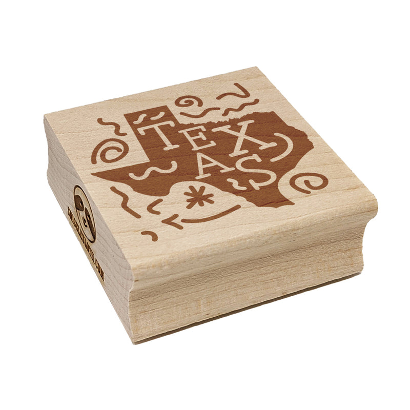 Texas State with Text Swirls Square Rubber Stamp for Stamping Crafting