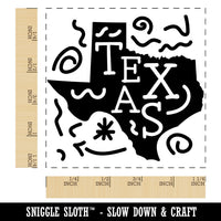 Texas State with Text Swirls Square Rubber Stamp for Stamping Crafting