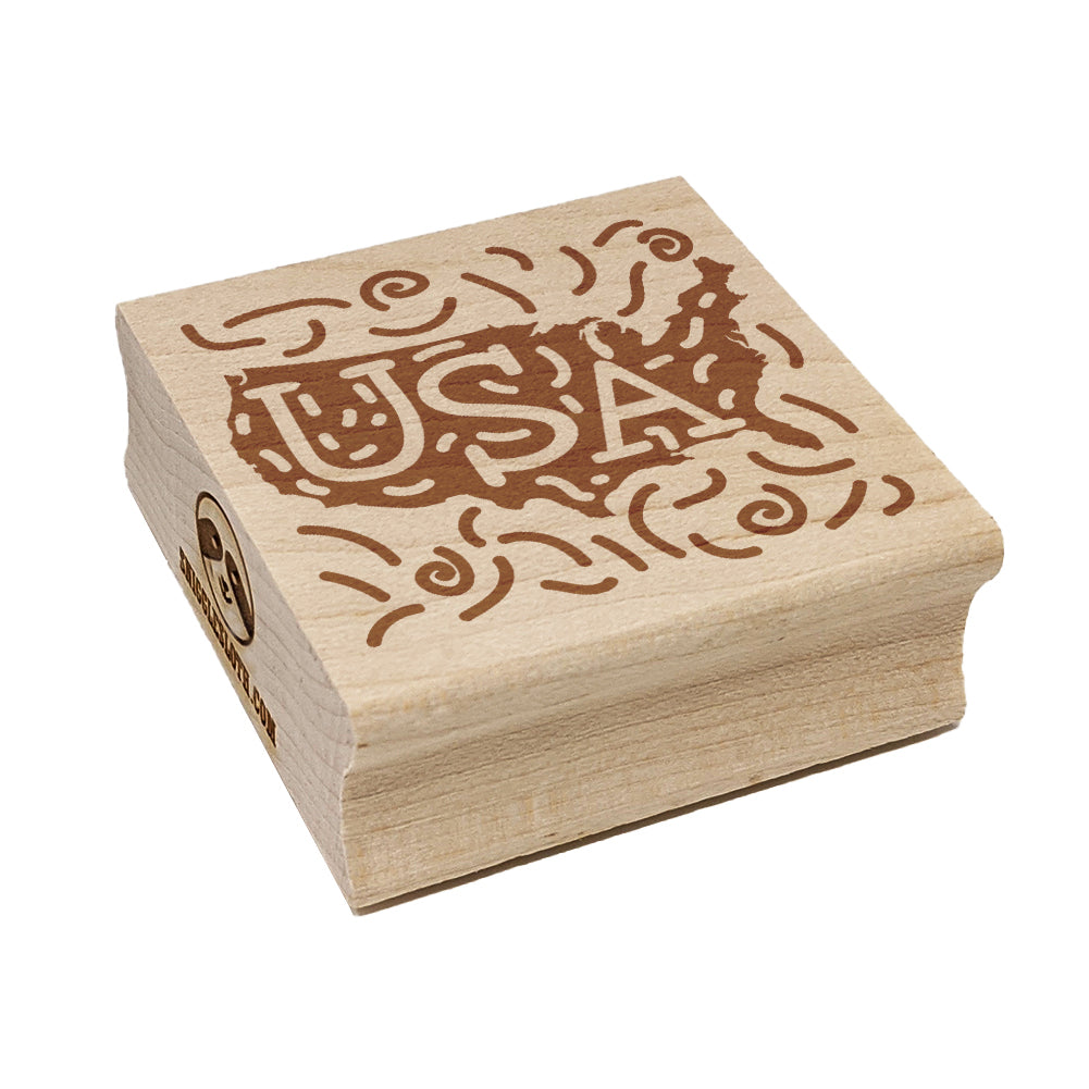 USA United States America Country with Text Swirls Square Rubber Stamp for Stamping Crafting