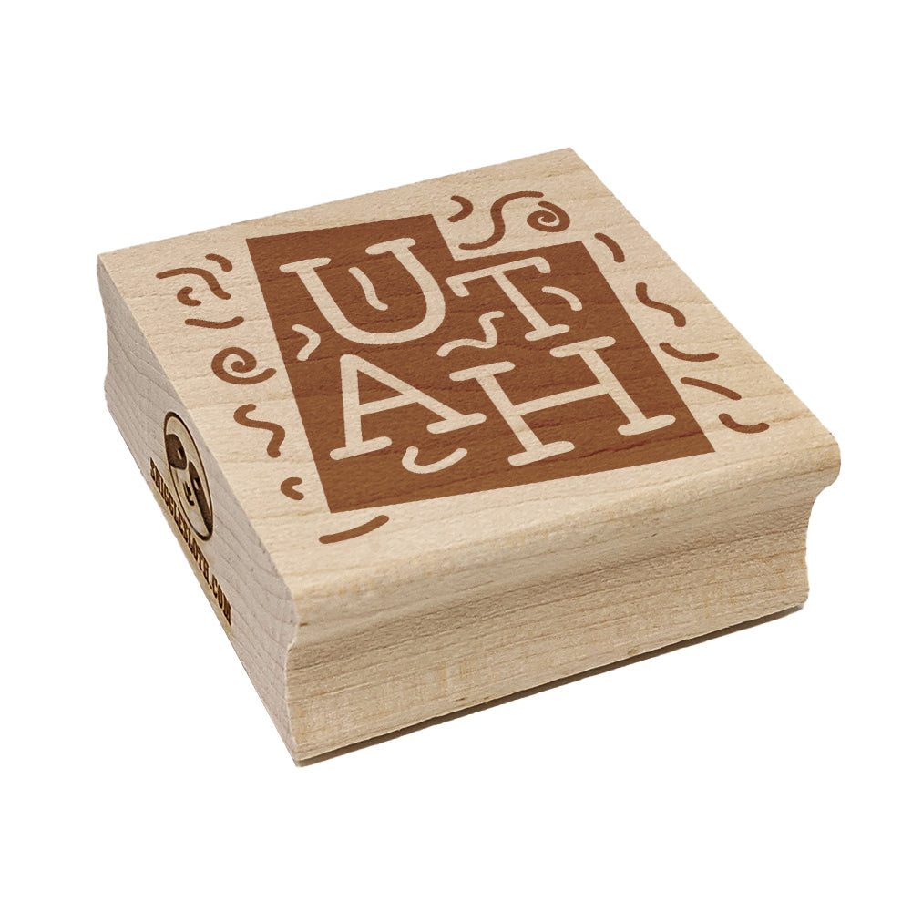 Utah State with Text Swirls Square Rubber Stamp for Stamping Crafting