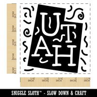 Utah State with Text Swirls Square Rubber Stamp for Stamping Crafting