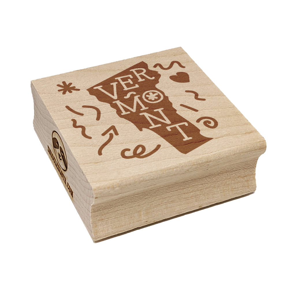 Vermont State with Text Swirls Square Rubber Stamp for Stamping Crafting
