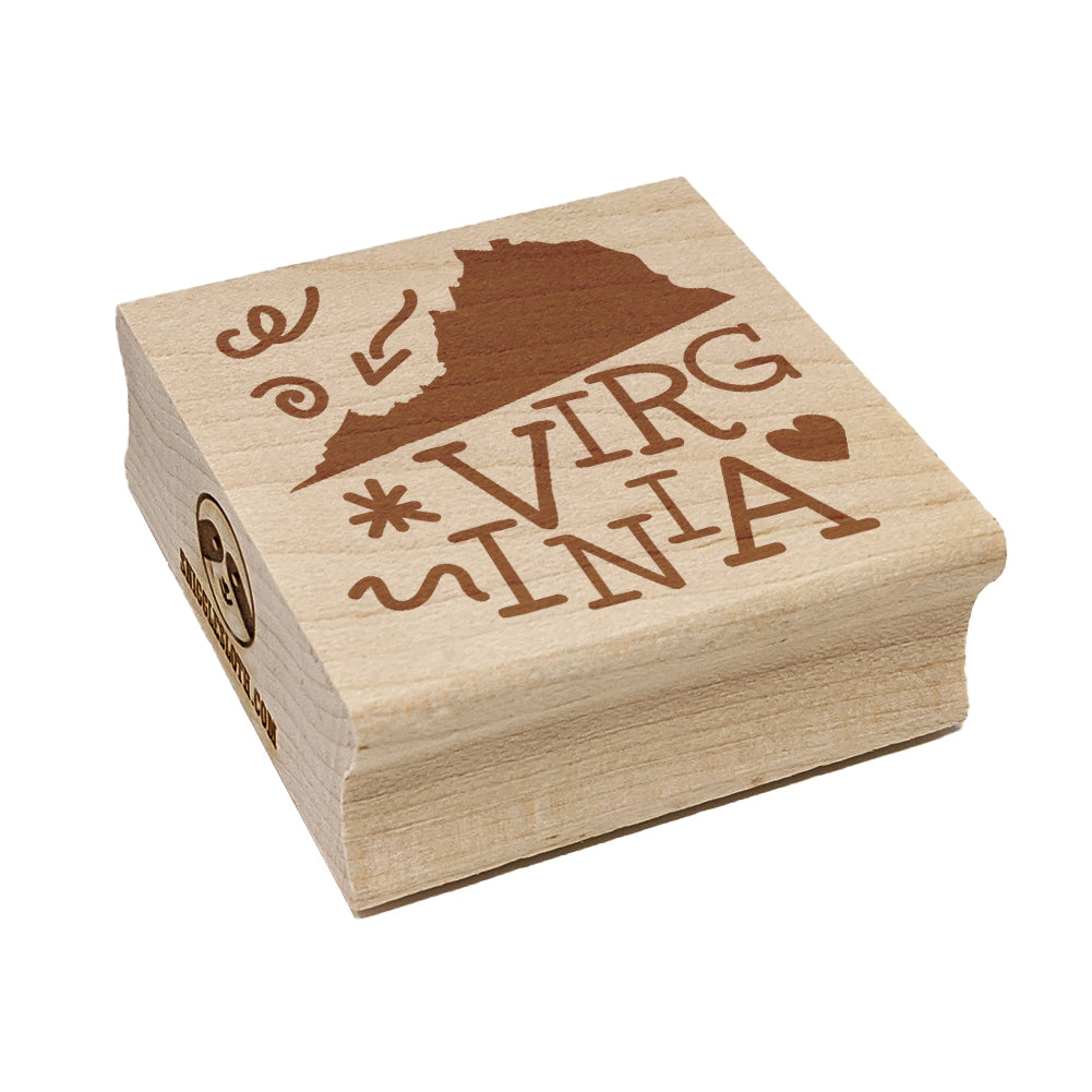 Virginia State with Text Swirls Square Rubber Stamp for Stamping Crafting