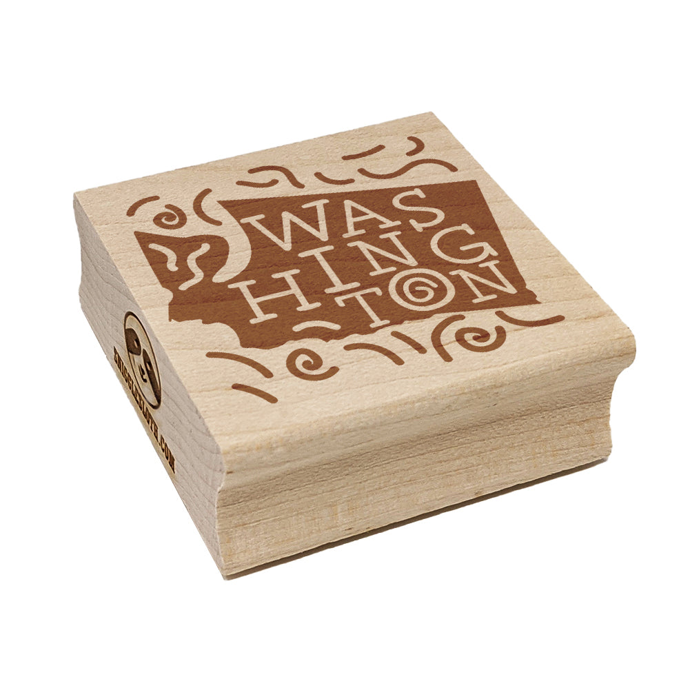 Washington State with Text Swirls Square Rubber Stamp for Stamping Crafting