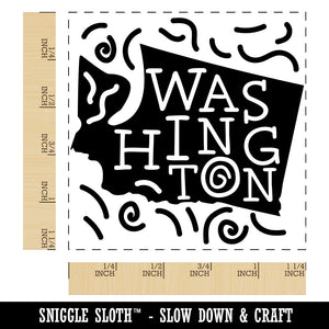 Washington State with Text Swirls Square Rubber Stamp for Stamping Crafting