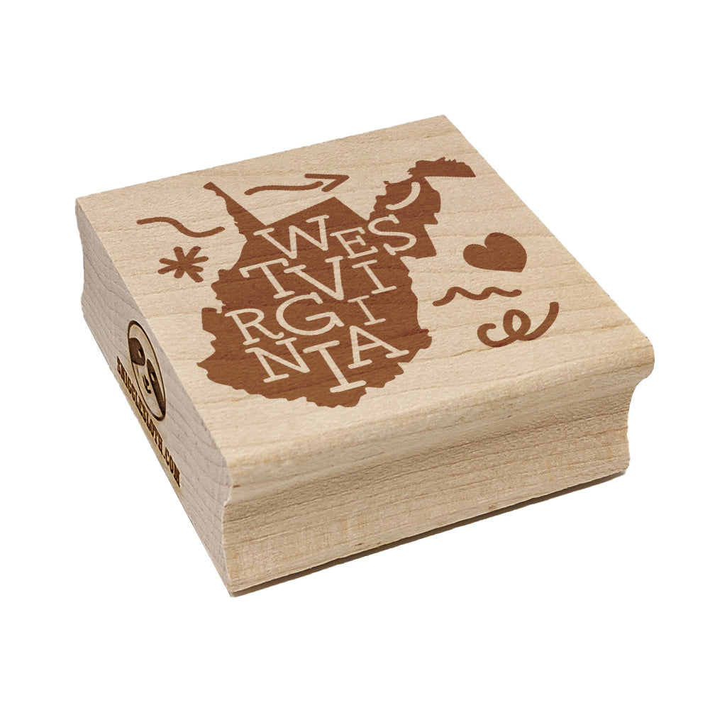 West Virginia State with Text Swirls Square Rubber Stamp for Stamping Crafting