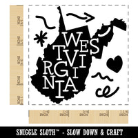 West Virginia State with Text Swirls Square Rubber Stamp for Stamping Crafting