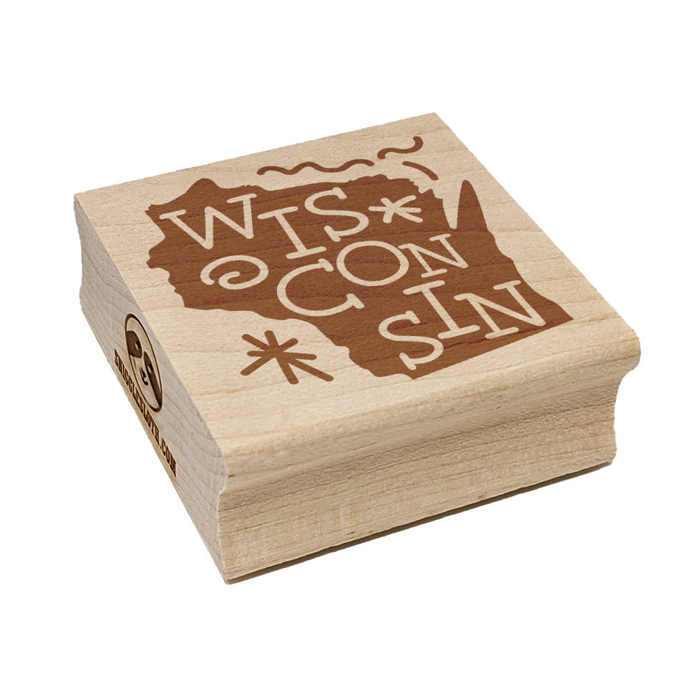 Wisconsin State with Text Swirls Square Rubber Stamp for Stamping Crafting