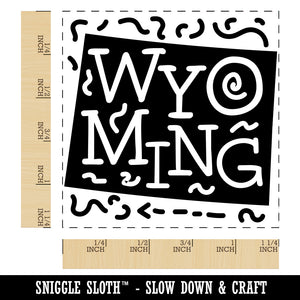 Wyoming State with Text Swirls Square Rubber Stamp for Stamping Crafting