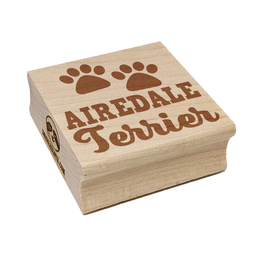 Airedale Terrier Dog Paw Prints Fun Text Square Rubber Stamp for Stamping Crafting
