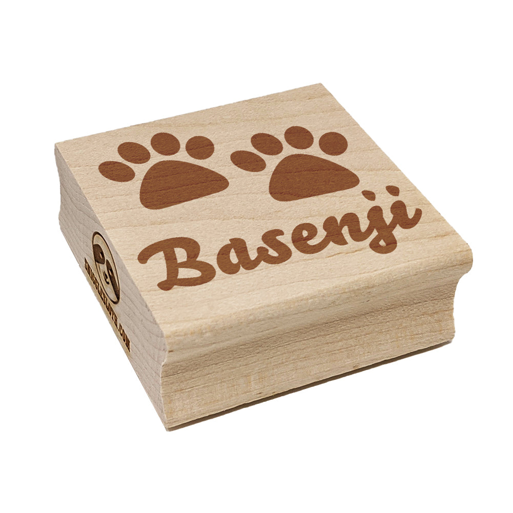Basenji Dog Paw Prints Fun Text Square Rubber Stamp for Stamping Crafting
