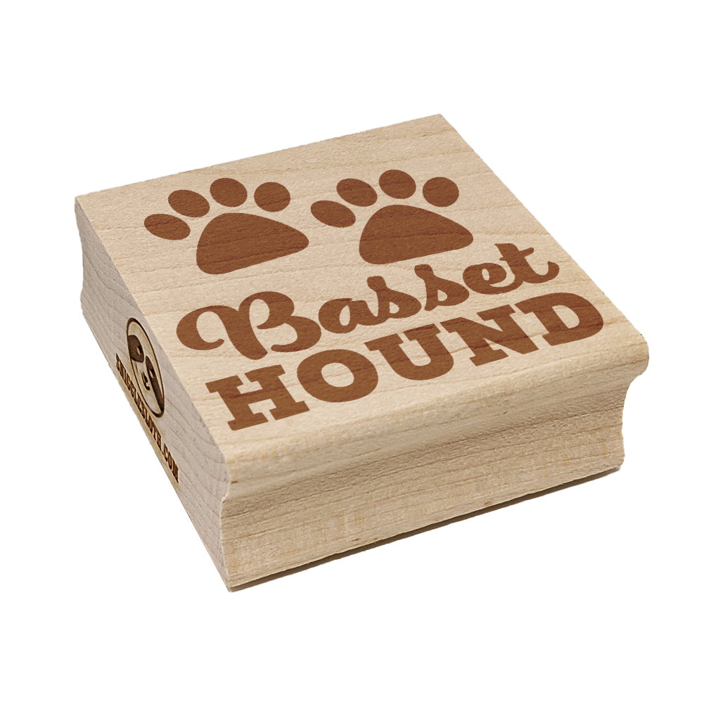 Basset Hound Dog Paw Prints Fun Text Square Rubber Stamp for Stamping Crafting