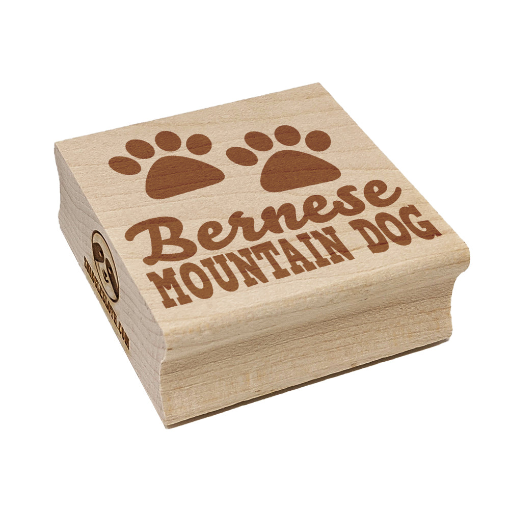 Bernese Mountain Dog Paw Prints Fun Text Square Rubber Stamp for Stamping Crafting