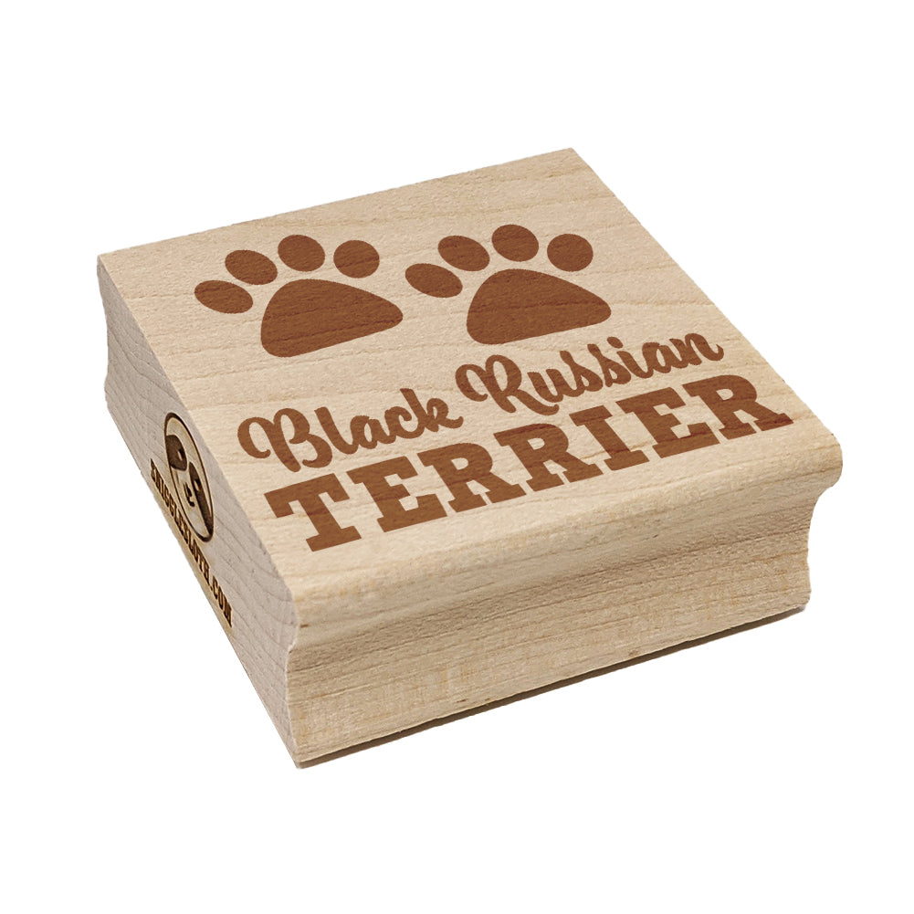 Black Russian Terrier Dog Paw Prints Fun Text Square Rubber Stamp for Stamping Crafting