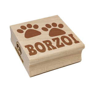 Borzoi Dog Paw Prints Fun Text Square Rubber Stamp for Stamping Crafting