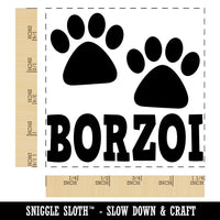 Borzoi Dog Paw Prints Fun Text Square Rubber Stamp for Stamping Crafting