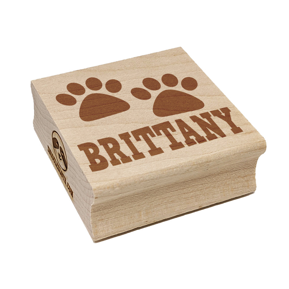 Brittany Dog Paw Prints Fun Text Square Rubber Stamp for Stamping Crafting