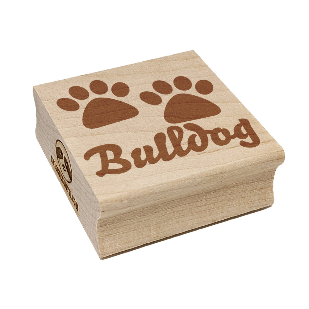 Bulldog Dog Paw Prints Fun Text Square Rubber Stamp for Stamping Crafting