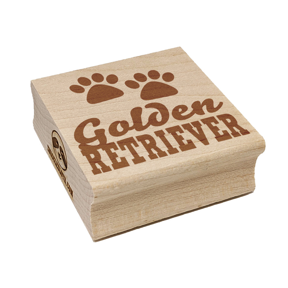 Golden Retriever Dog Paw Prints Fun Text Square Rubber Stamp for Stamping Crafting