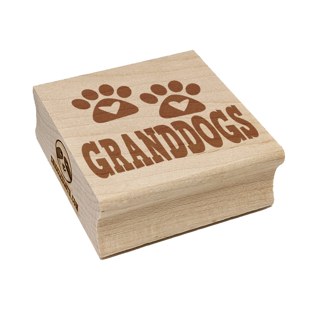 Granddogs Dog Paw Prints Hearts Love Fun Text Square Rubber Stamp for Stamping Crafting