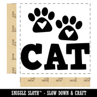 Meow Cat Paw Prints Hearts Love Fun Text Square Rubber Stamp for Stamping Crafting