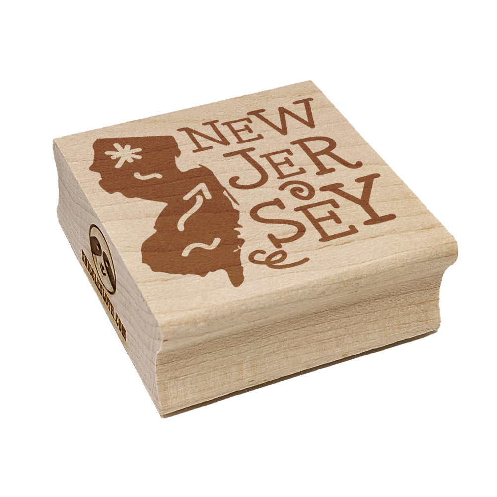 New Jersey State with Text Swirls Square Rubber Stamp for Stamping Crafting