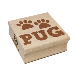Pug Dog Paw Prints Fun Text Square Rubber Stamp for Stamping Crafting