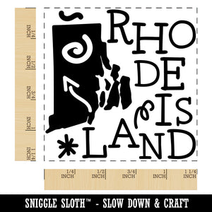 Rhode Island State with Text Swirls Square Rubber Stamp for Stamping Crafting