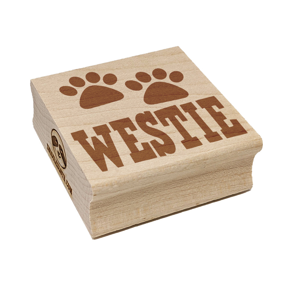 Westie West Highland White Terrier Dog Paw Prints Fun Text Square Rubber Stamp for Stamping Crafting