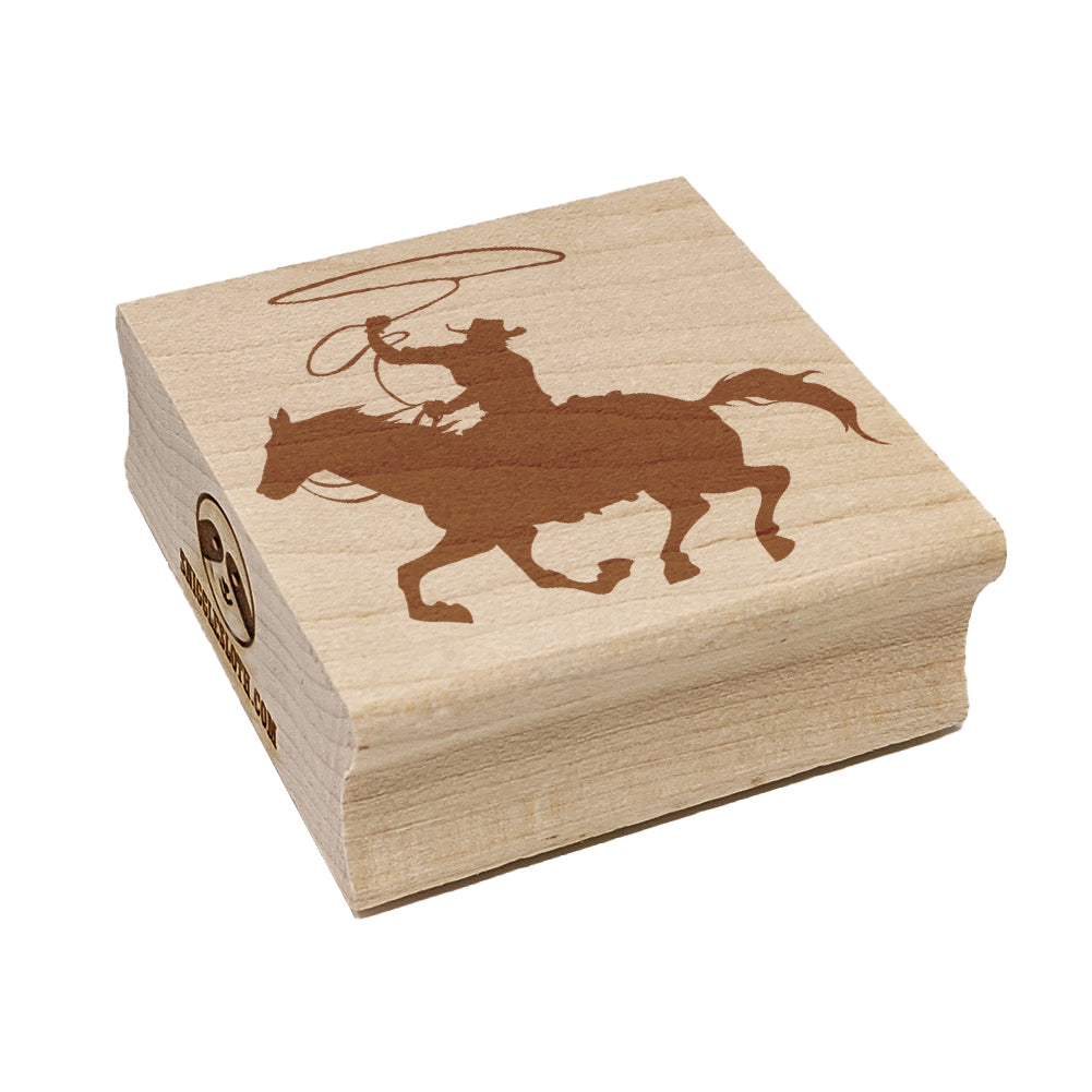 Cowboy on Horseback With Lasso Square Rubber Stamp for Stamping Crafting