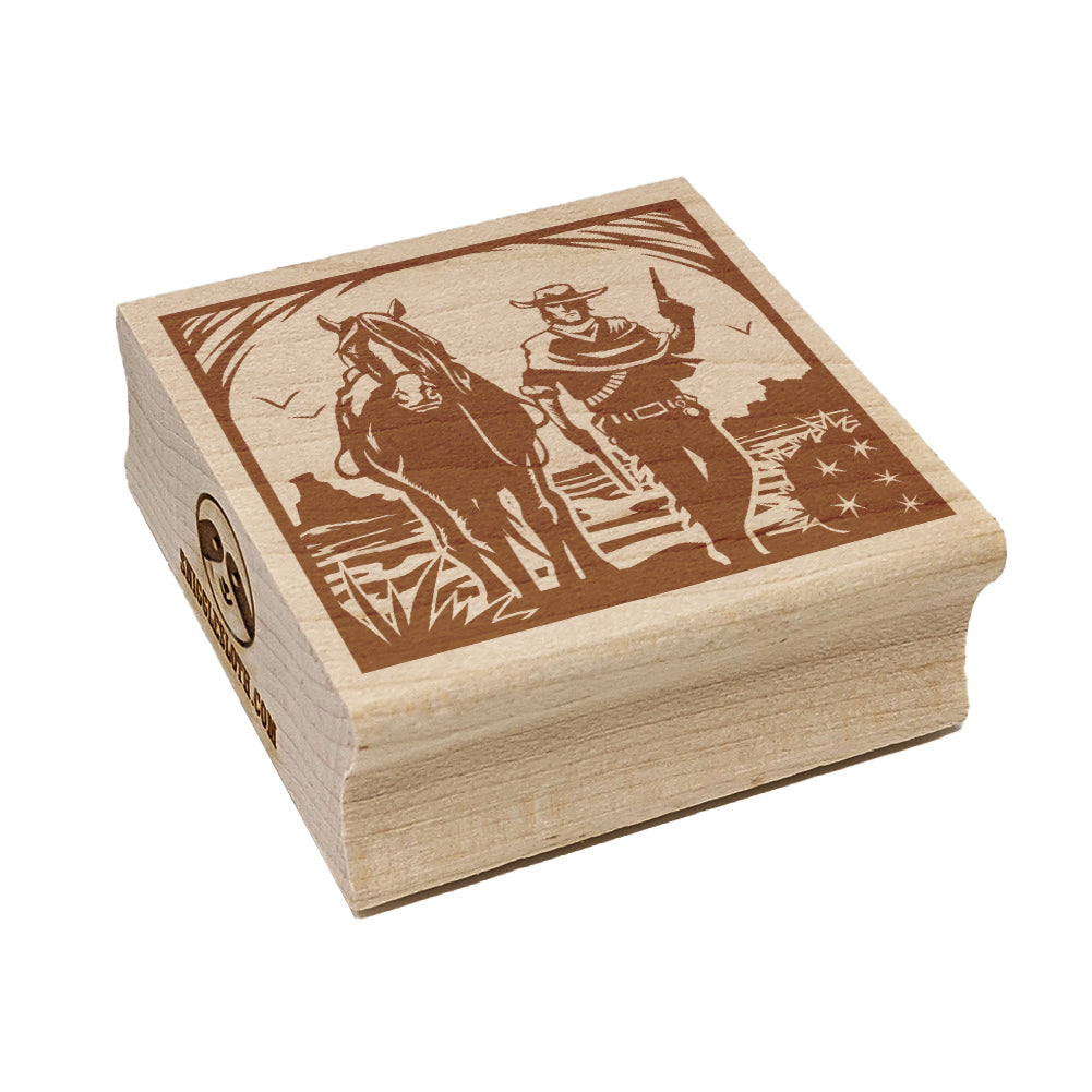 Cowboy with Guns and Horse Square Rubber Stamp for Stamping Crafting