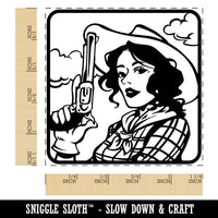Cowgirl with Gun Square Rubber Stamp for Stamping Crafting