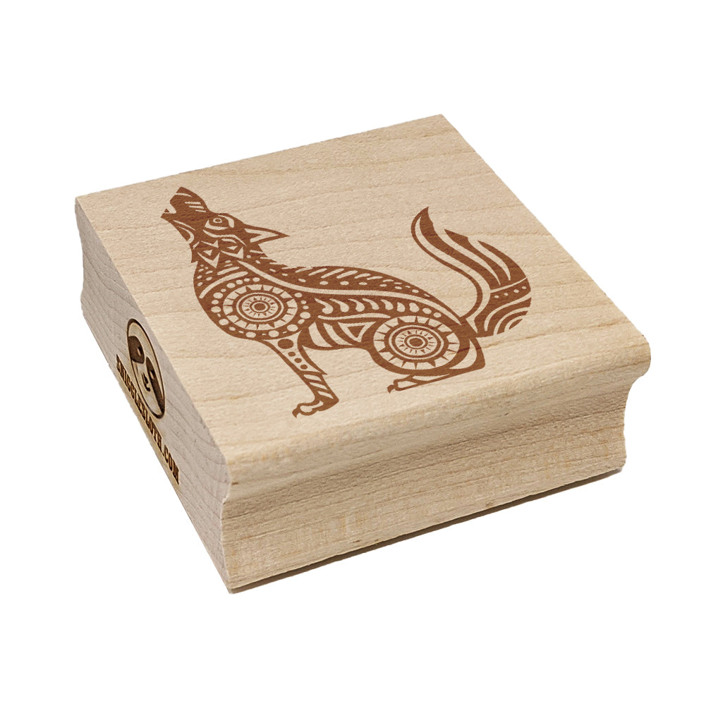 Folk Art Wolf Square Rubber Stamp for Stamping Crafting