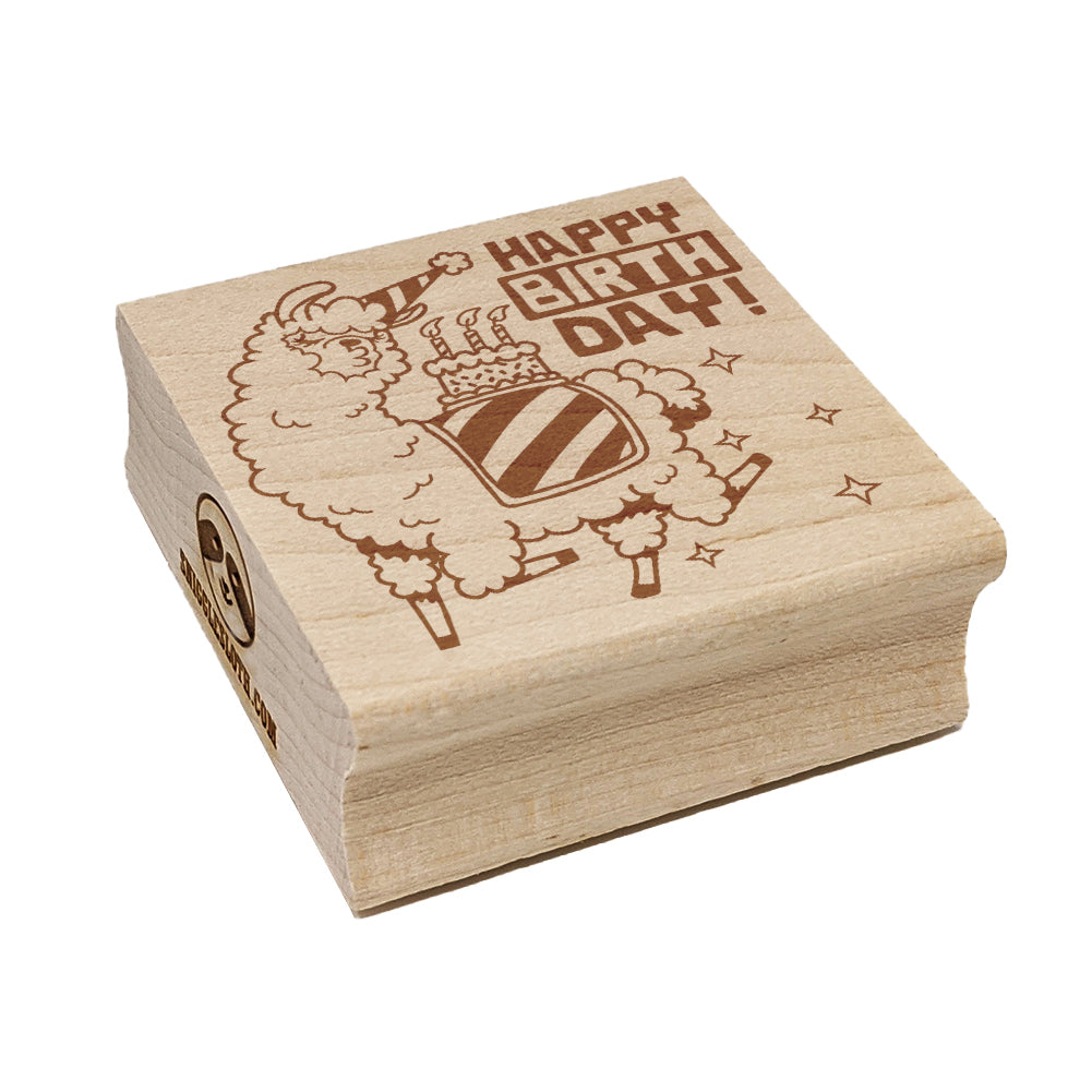 Happy Birthday Alpaca Square Rubber Stamp for Stamping Crafting