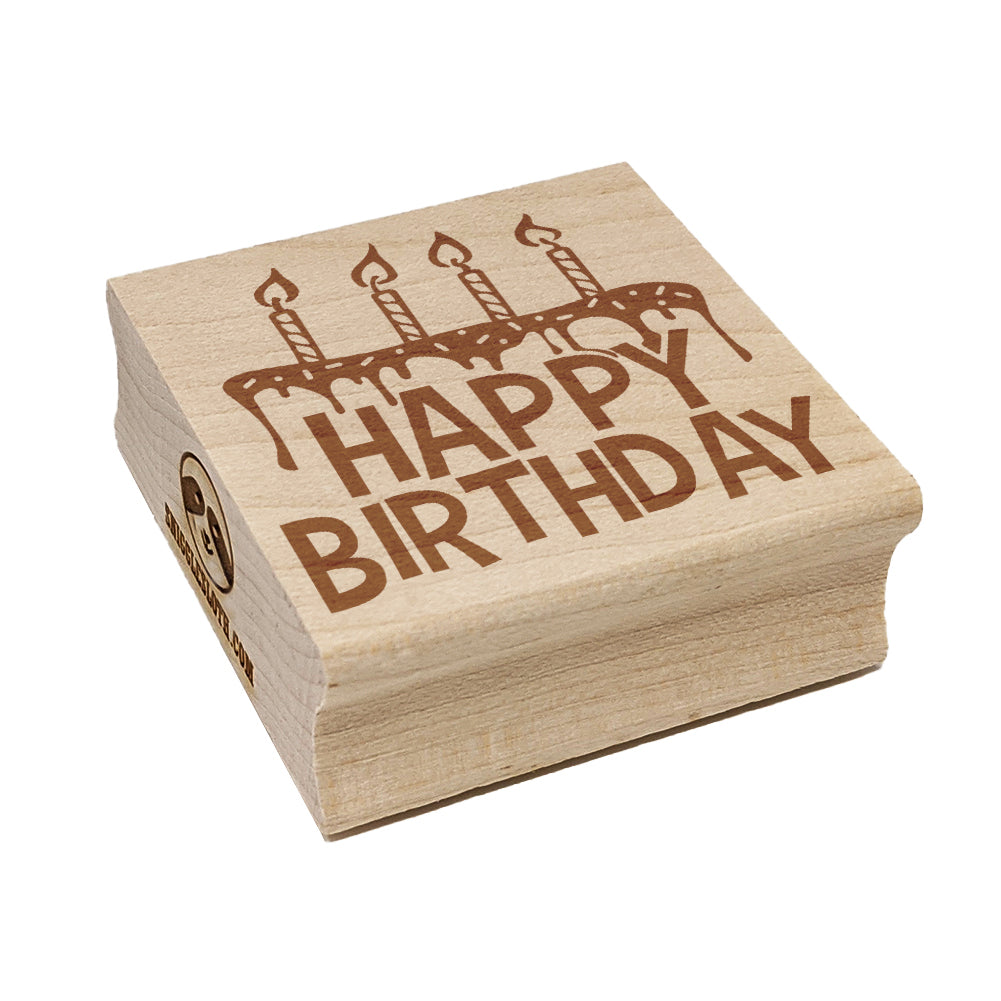 Happy Birthday Cake with Candles Square Rubber Stamp for Stamping Crafting